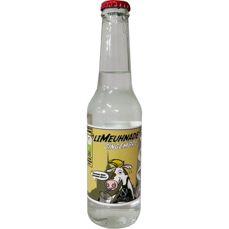Bouteille de LiMeuhnade Gingembre 25cl, boisson bio artisanale normande citronnée et finement bullée.