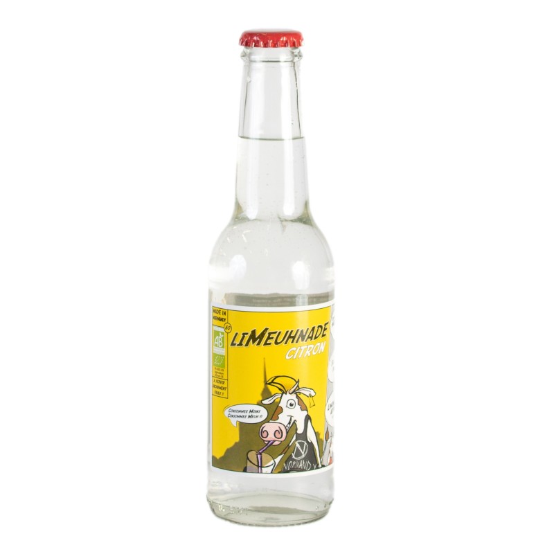 Bouteille de LiMeuhnade Citron Bio 25cl, limonade artisanale normande rafraîchissante.