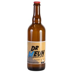 Grande bouteille de Dr Meuh Ginger Byire 75cl, soda artisanal normand au gingembre et piment oiseau.
