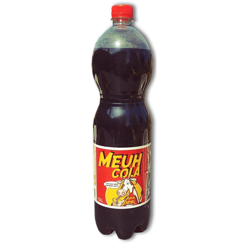 Bouteille plastique 1,5 L de Meuh Cola Classique, grand format familial de soda normand sans caféine.