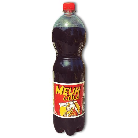 Bouteille plastique 1,5 L de Meuh Cola Classique, grand format familial de soda normand sans caféine.