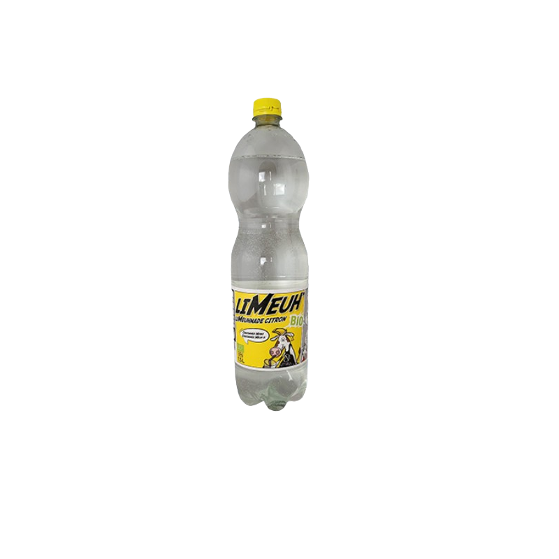 Bouteille plastique 1,5 L de LiMeuhnade Citron, grand format de limonade artisanale normande avec son bouchon à vis.