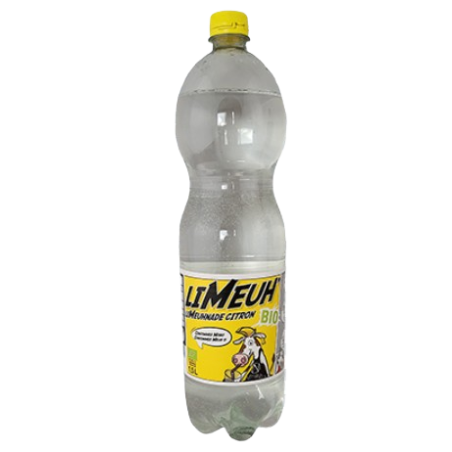 Bouteille plastique 1,5 L de LiMeuhnade Citron, grand format de limonade artisanale normande avec son bouchon à vis.